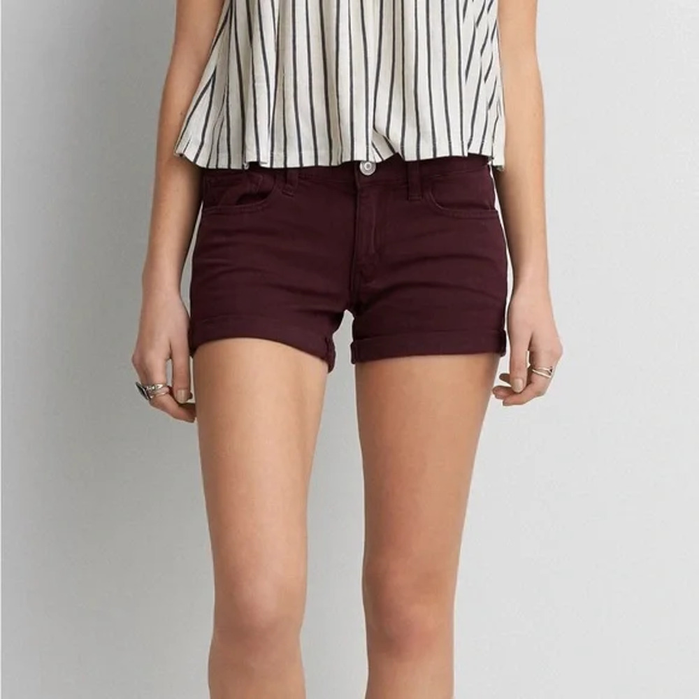 American Eagle AE Twill X Midi Shorts Super Stretch Size 00 Burgundy Purple Red